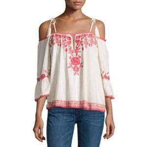 Red Embroidered Boho Peasant Off-Shoulder Top